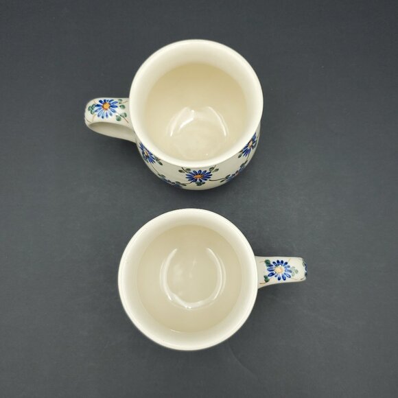 Polish Pottery Aster Trellis Mugs Made in Poland Blue Daisy Bubble Mugs - Picture 7 of 10